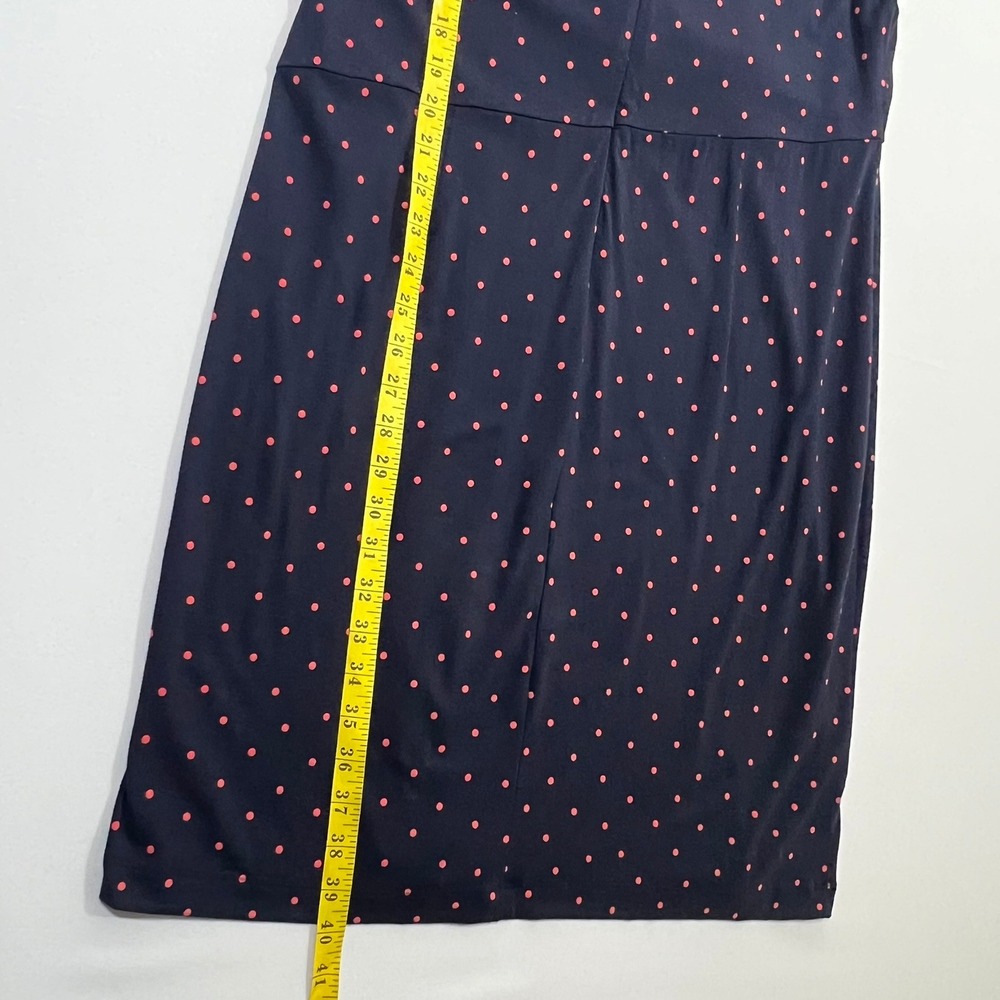 Ann Taylor Dress 14 Navy Blue Pink Polka Dot Faux Wrap Sheath Lined Career Work - Picture 8 of 12